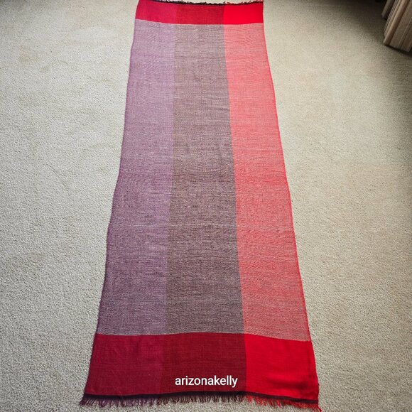 Eileen Fisher Wool & SIlk Lightweight Scarf Red, Burgundy, Purple - Picture 2 of 12